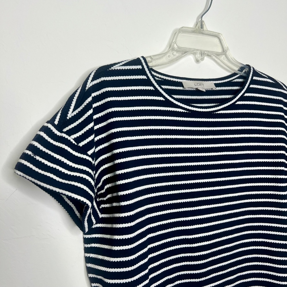 Loft Navy and White Wavy Striped Top Nautical Coastal - Picture 2 of 7